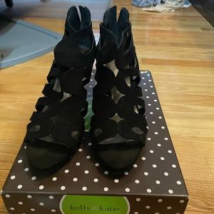 Black suede heeled sandals